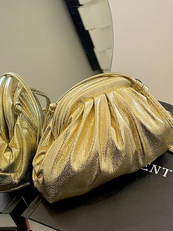 Pleated Shiny Solid Color Bags Crossbody Bags Handbags Product Image