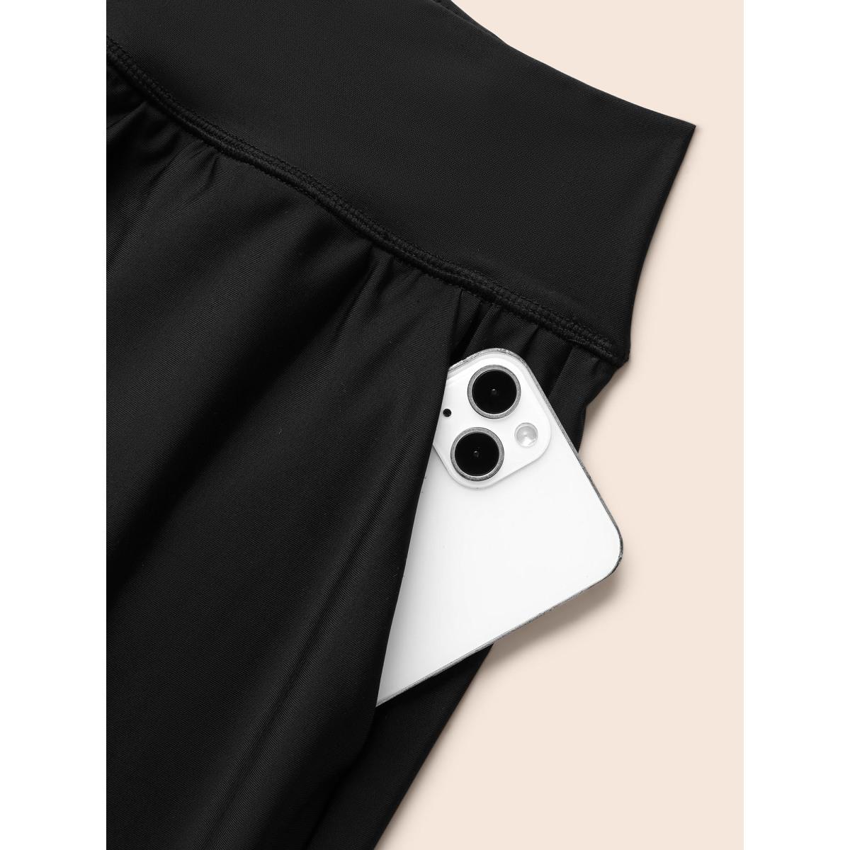 Plus Size High-Waisted Pleated Pockets Swim Bottoms Women's Swimwear Black Beach Gathered High stretch Bodycon High Rise Side seam pocket Curve Swim Bottoms BloomChic 18-20/2X Product Image