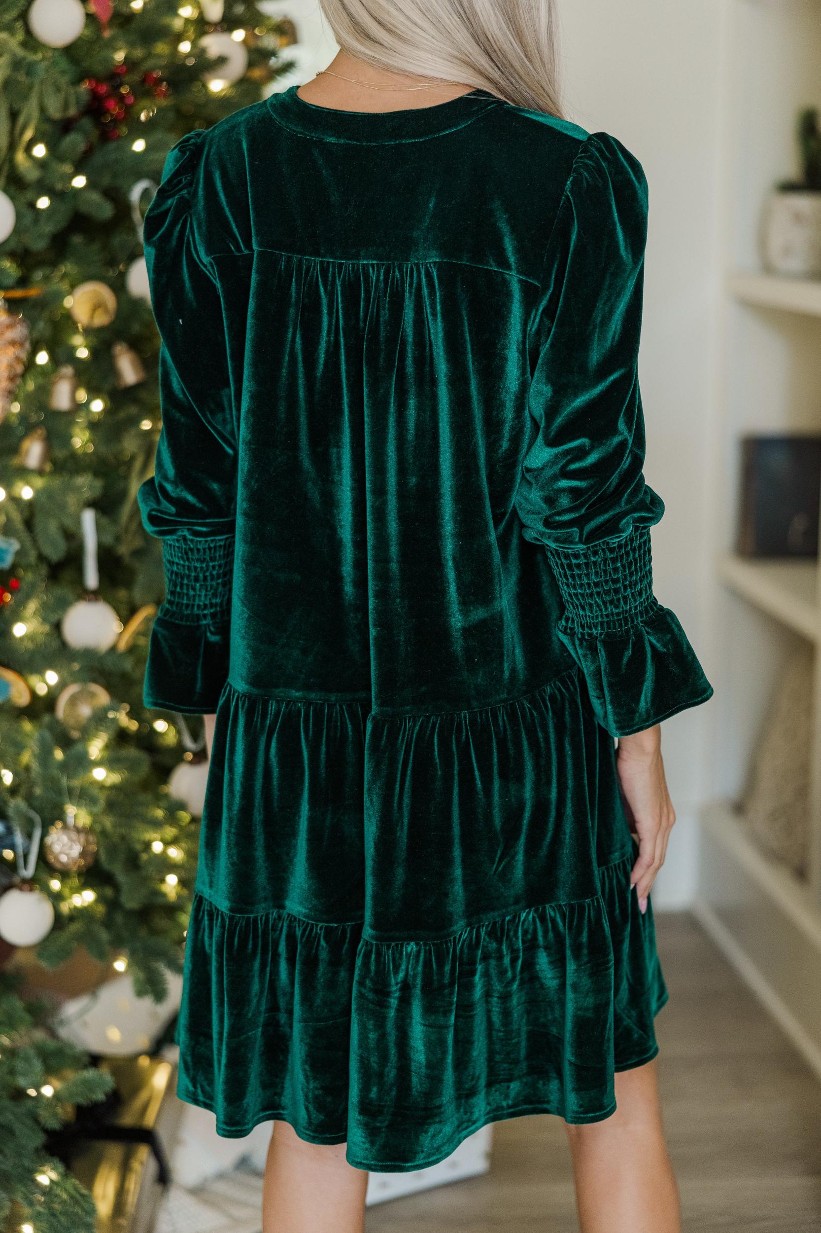In Your Happy Place Emerald Velvet Dress Female Product Image