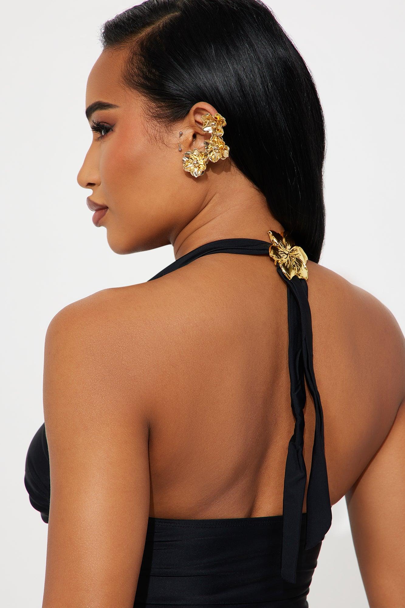 Summer Flower Hardware Cutout 1 Piece & Cover Up Skirt Set - Black Female Product Image