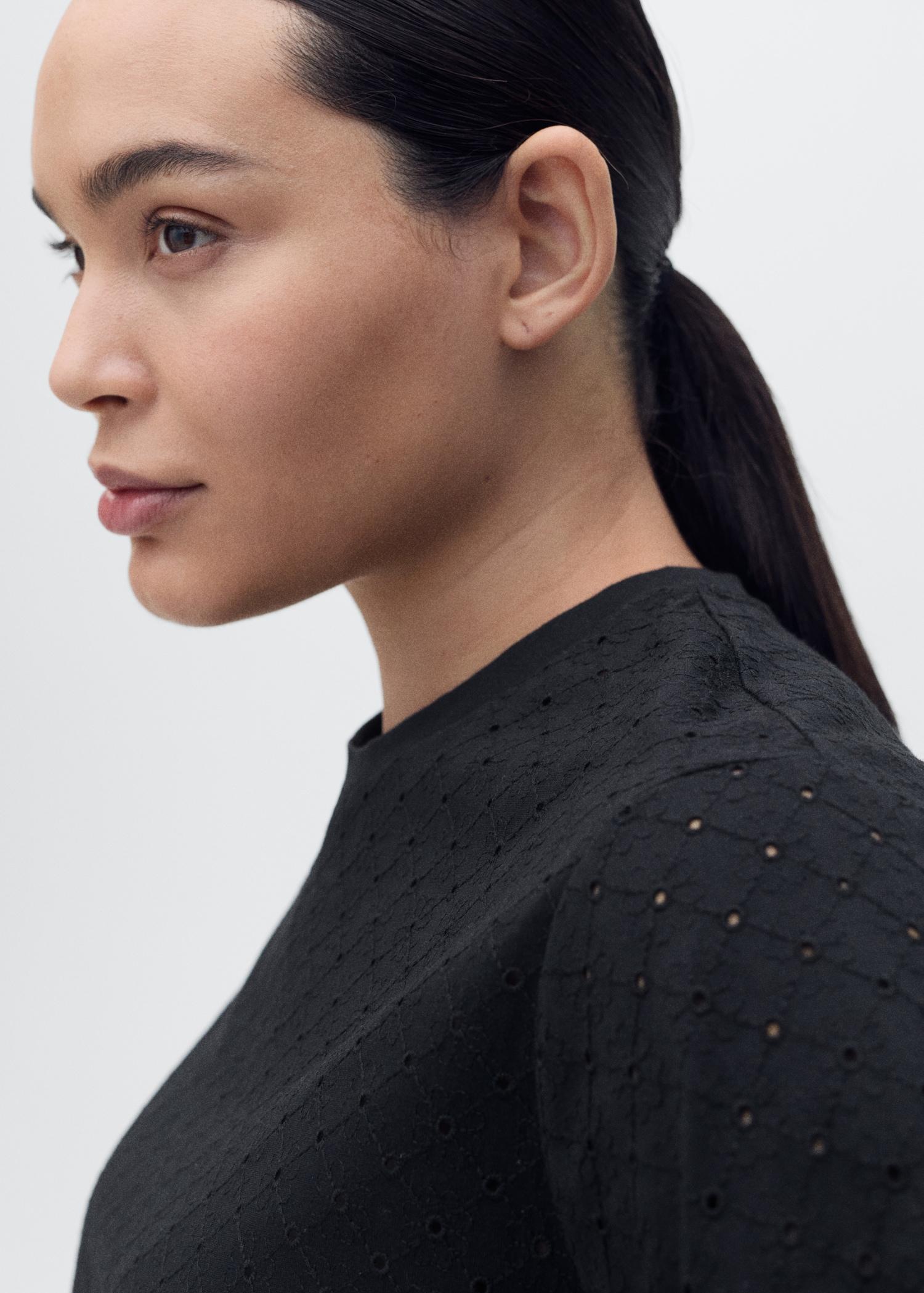 Embroidered openwork t-shirt - Women | MANGO USA Product Image