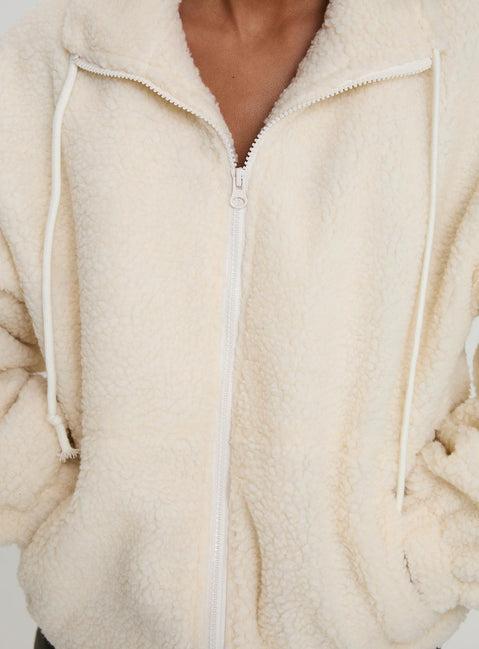 Say My Name Polar Fleece Zip Up Jacket Cream Product Image