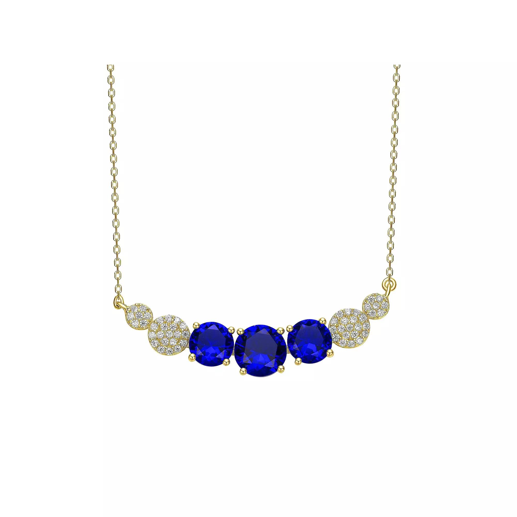 14k Gold Over Sterling Silver Round Cubic Zirconia Curved Necklace, Womens Gold Tone Product Image