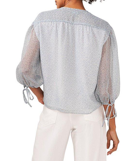 1. STATE Woven Floral Print Spilt Round Neck Pintuck 3/4 Sleeve Blouse Product Image