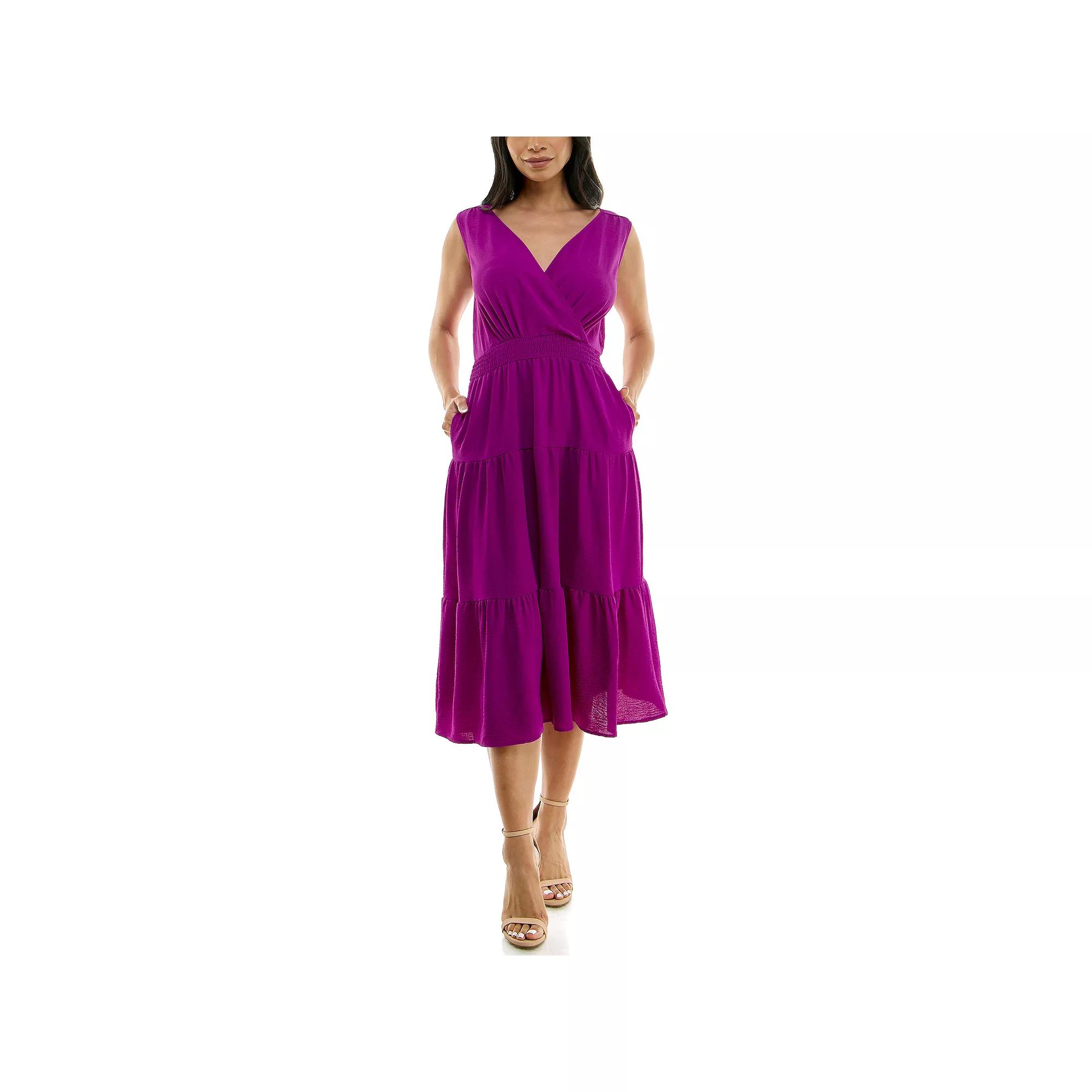 Women's Nina Leonard Tiered Smocked Midi Dress,  Product Image