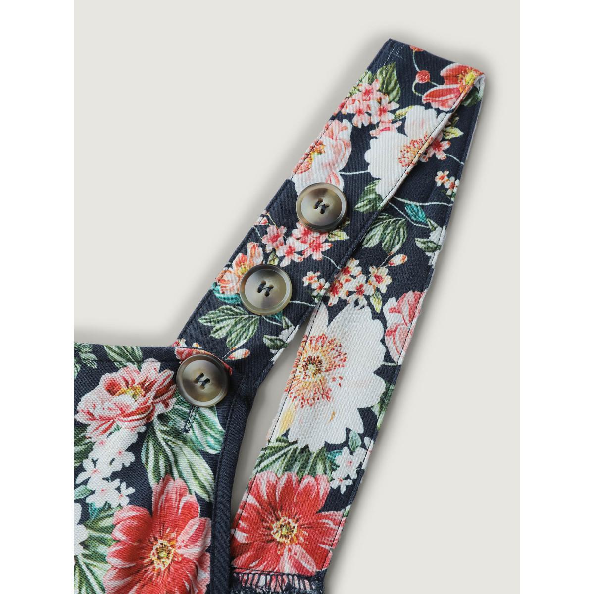 Plus Size DarkBlue Floral Print Pockets Casual Jumpsuit Women Leisure Sleeveless Non Casual Loose Jumpsuits BloomChic 30/6X Product Image