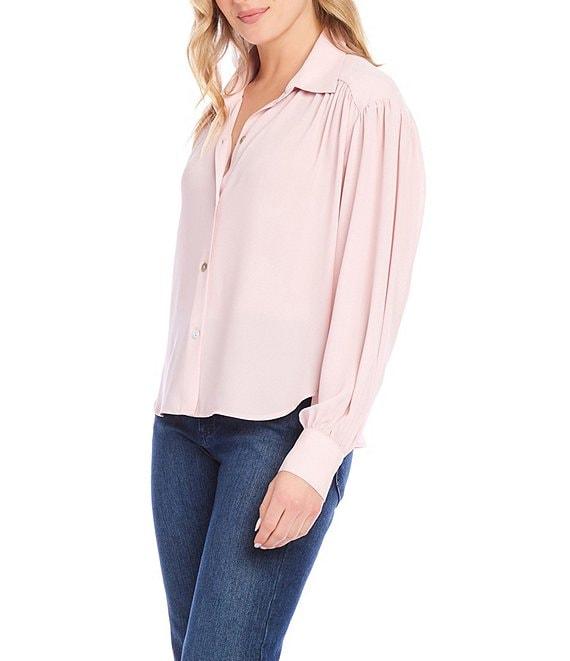 Karen Kane Silky Crepe Collared Long Sleeve Blouse Product Image