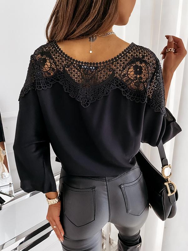 Long Sleeves Loose Solid Color Split-Joint Round-Neck Blouses&Shirts Tops Product Image