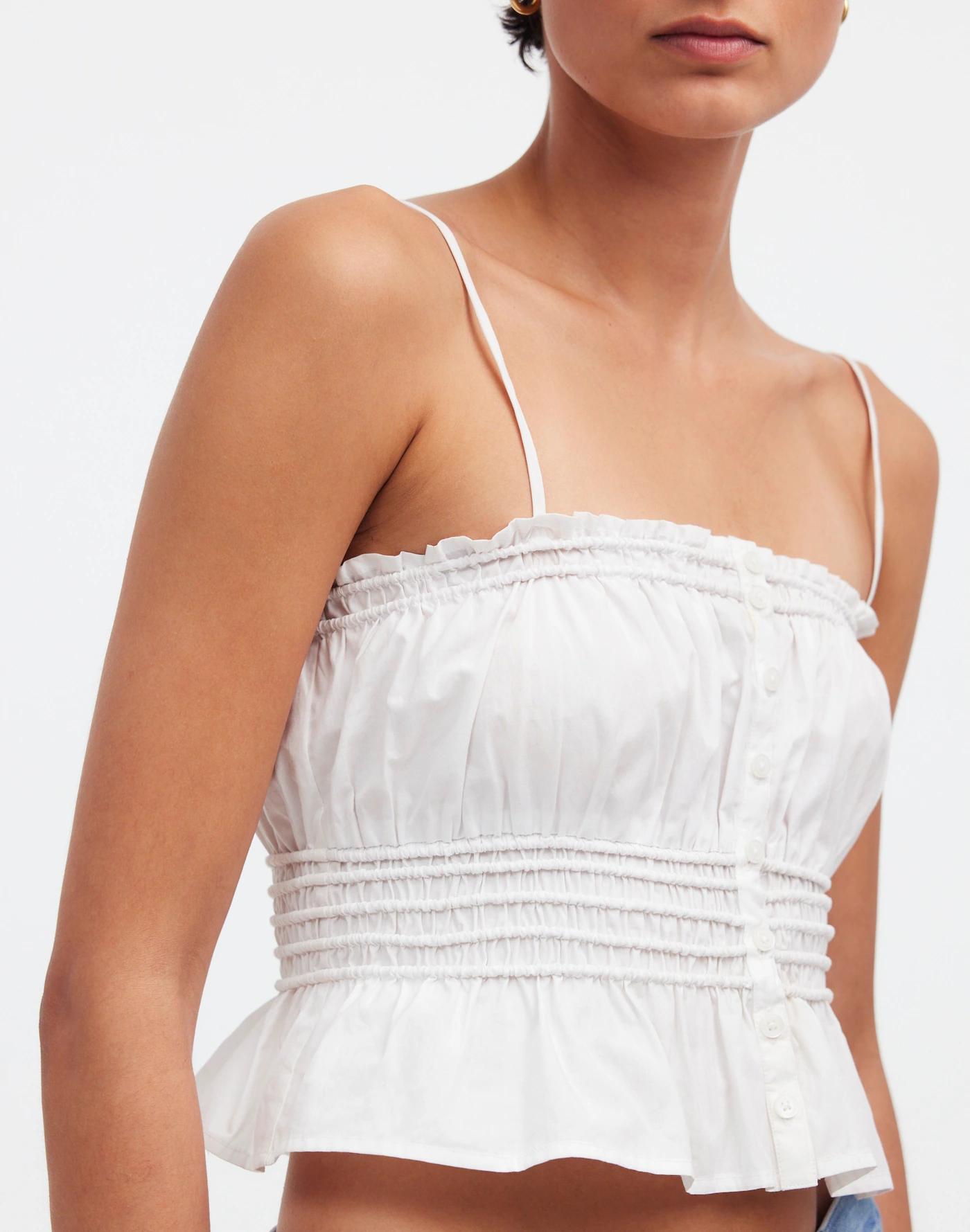 Smocked Button-Front Top in Poplin Product Image