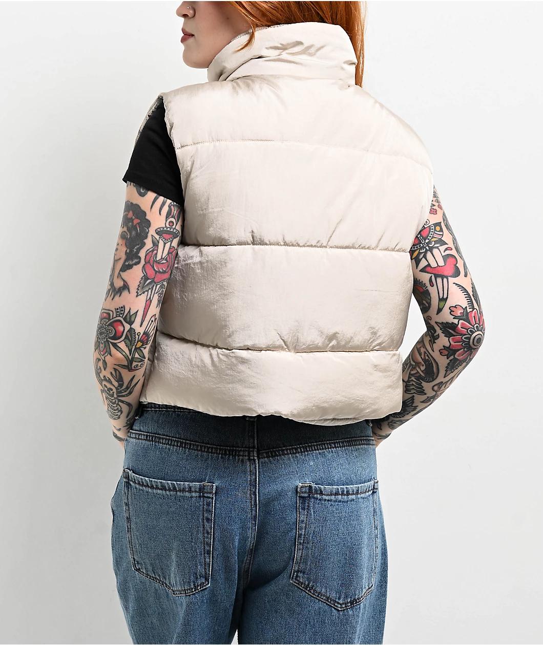 STOOSH Quilted White Crop Puffer Vest Product Image