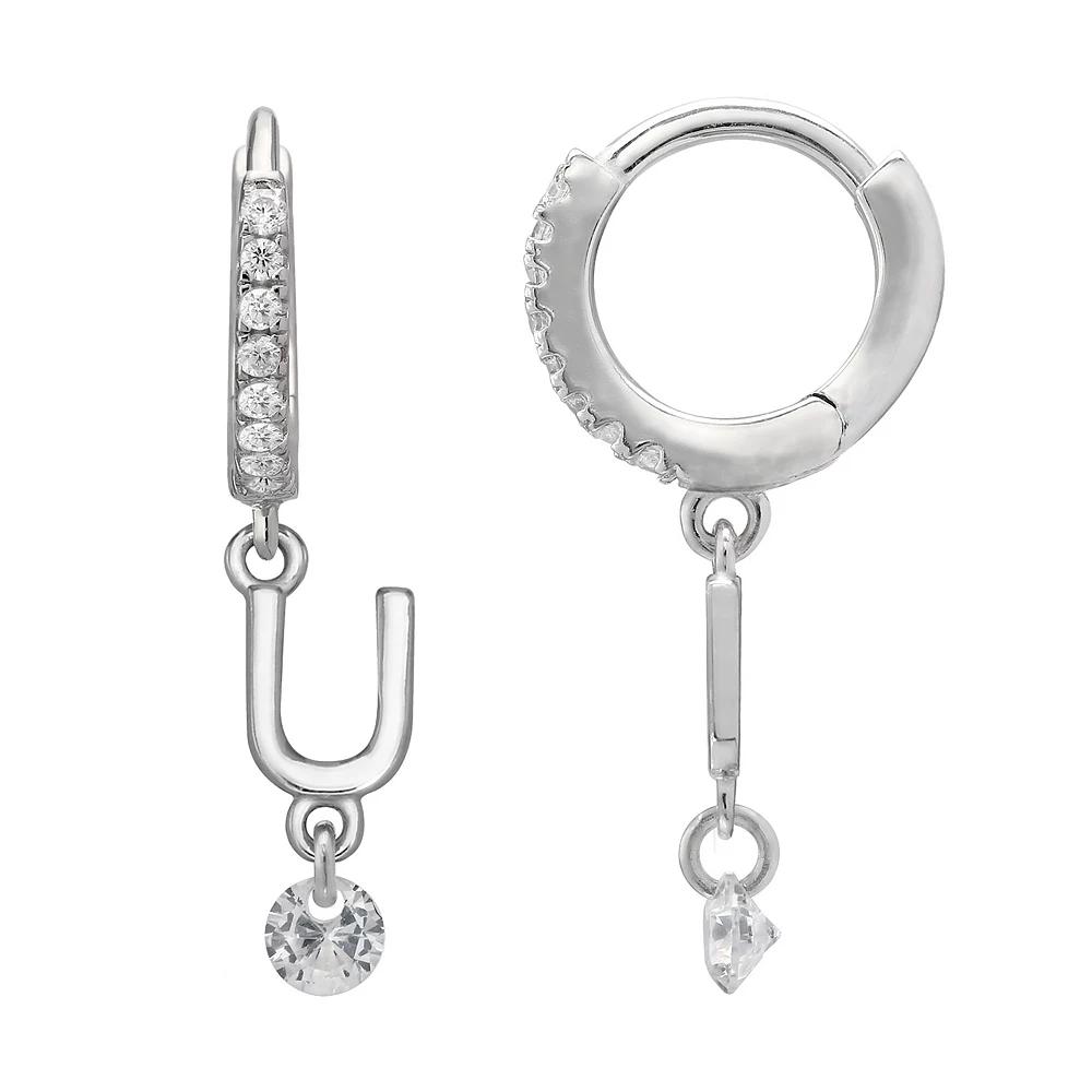 PRIMROSE Sterling Silver Initial Huggie Hoop Drop Earrings, Women's, Sterling Silver U Product Image