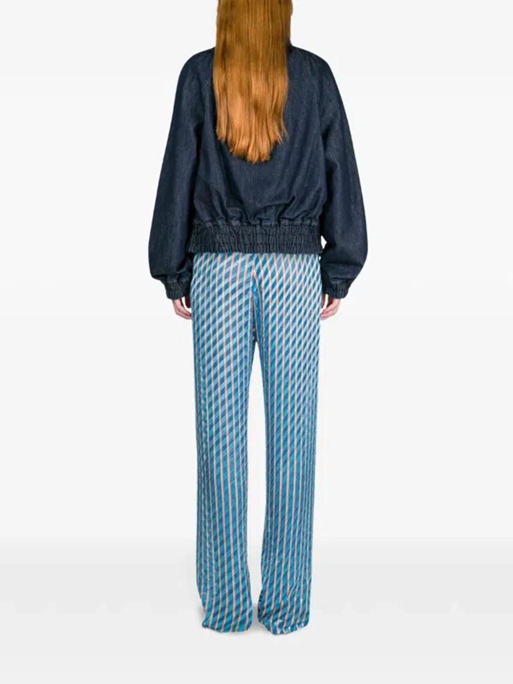 DRIES VAN NOTEN Ruffled Gathered Denim Jacket In Blue Product Image