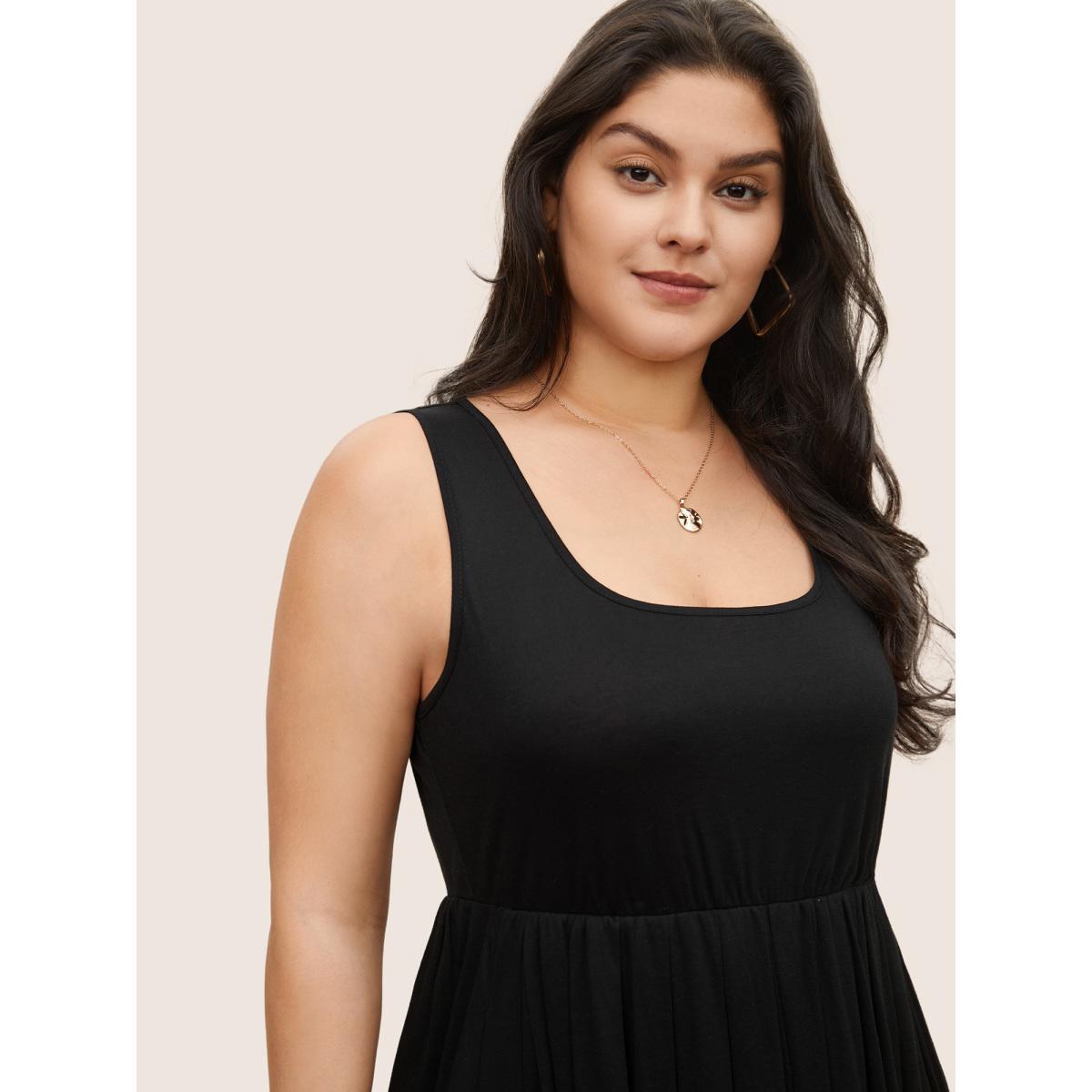 Plus Size Supersoft Essentials Solid Gathered Tank Dress Navy Women Basics Non U-neck Sleeveless Curvy Midi Dress BloomChic 10/M Product Image