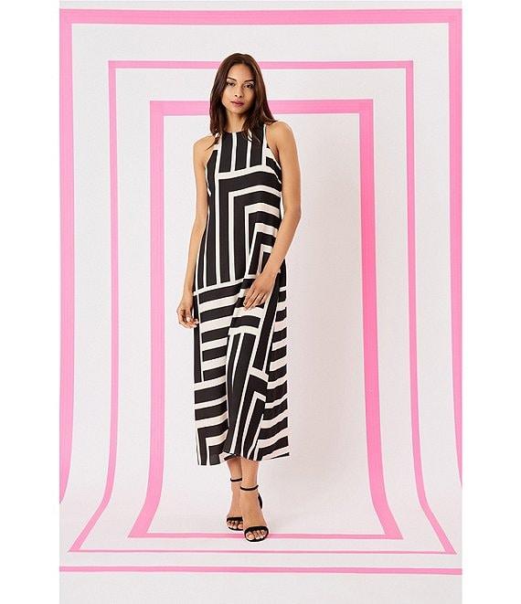 Donna Morgan Printed Stretch High Round Neck Sleeveless Midi Dress Product Image