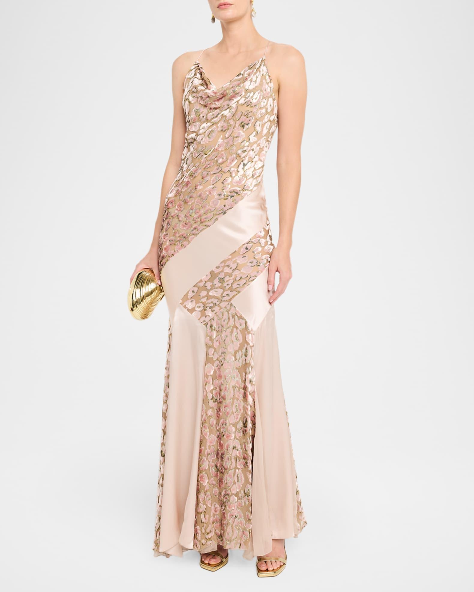 Metallic Leopard Paneled Backless Maxi Dress Product Image