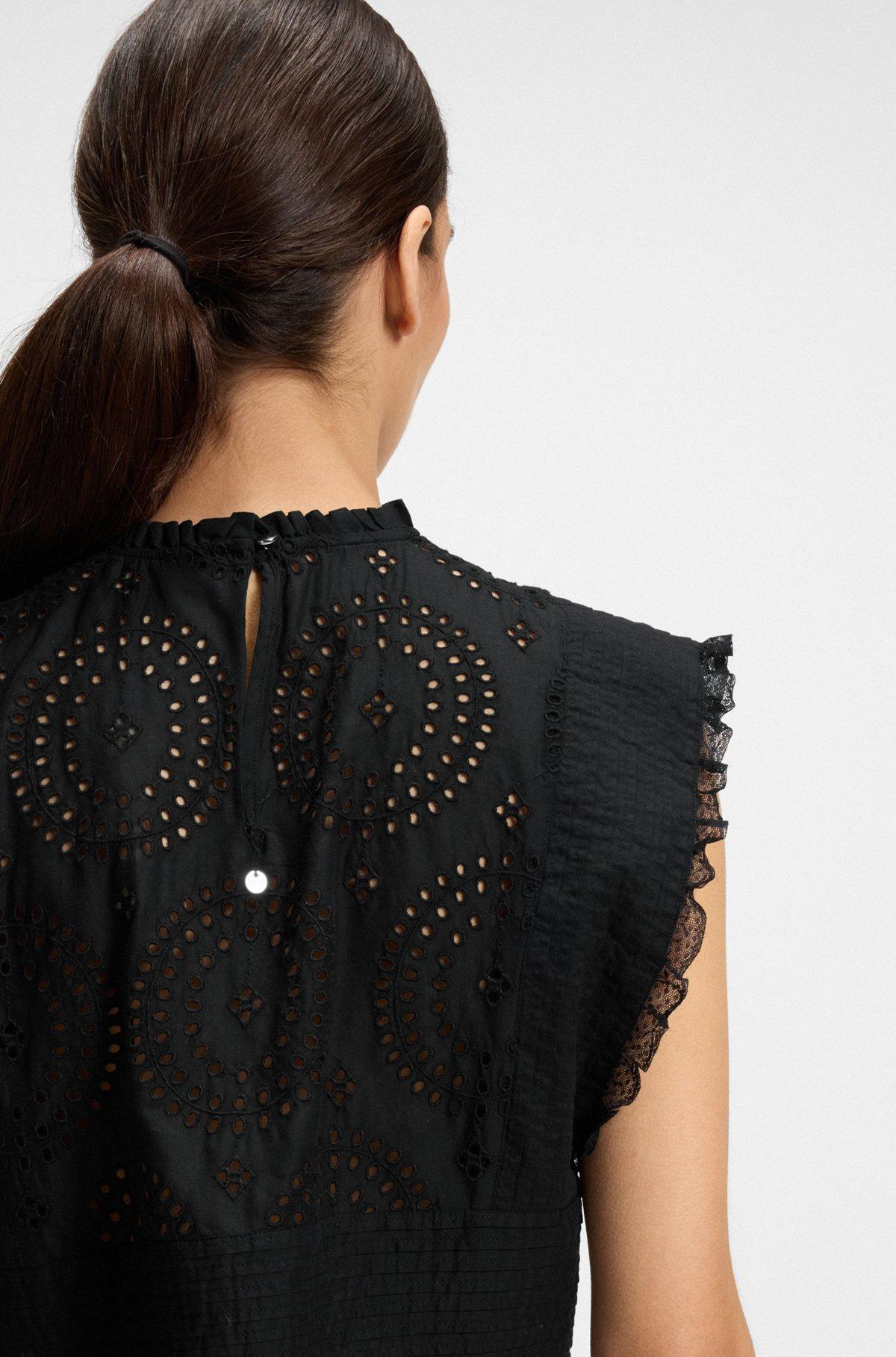 Regular-fit blouse in cotton broderie with pleat details Product Image