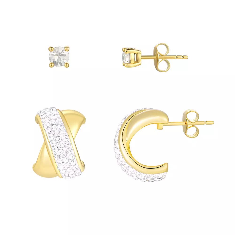 Chrystina 2-pair Crystal Stud & Crossover Post Hoop Earring Set, Women's, Gold Tone Product Image