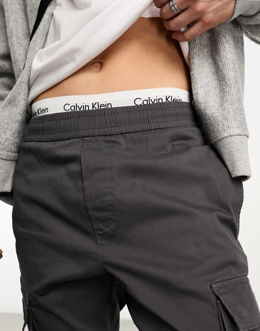 Only & Sons tapered fit cargo pants in gray Product Image