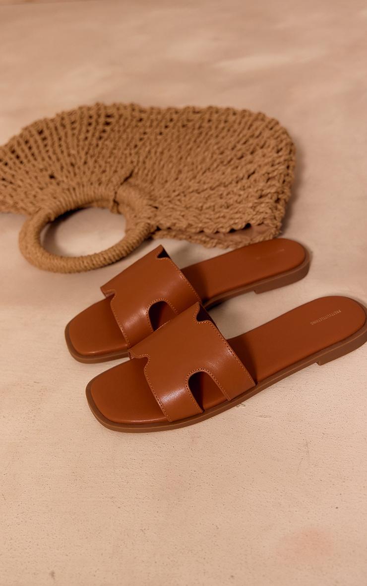 Tan Pu Square Toe Slider Sandals Product Image