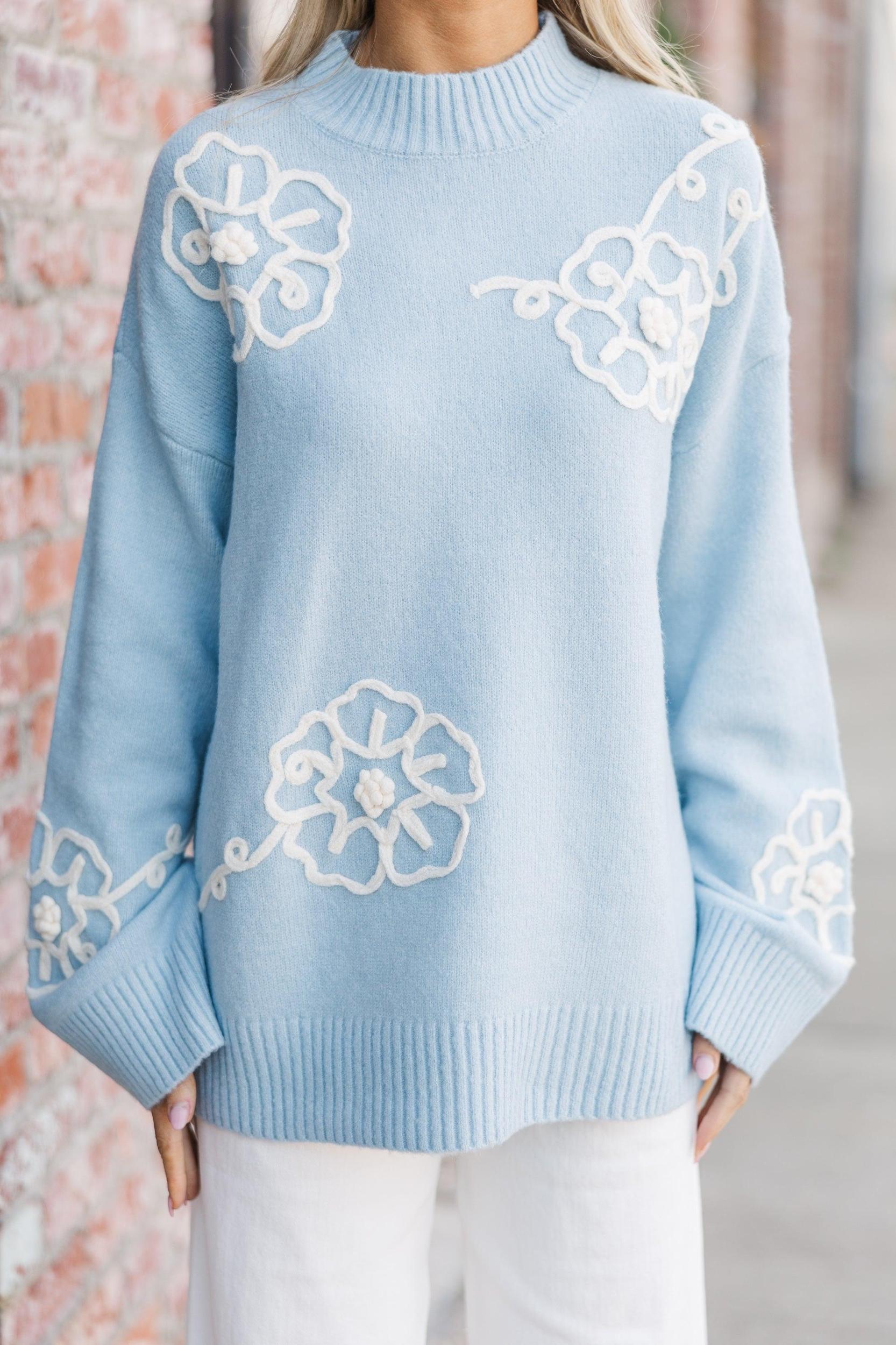 Keep You Close Light Blue Floral Sweater Female Product Image