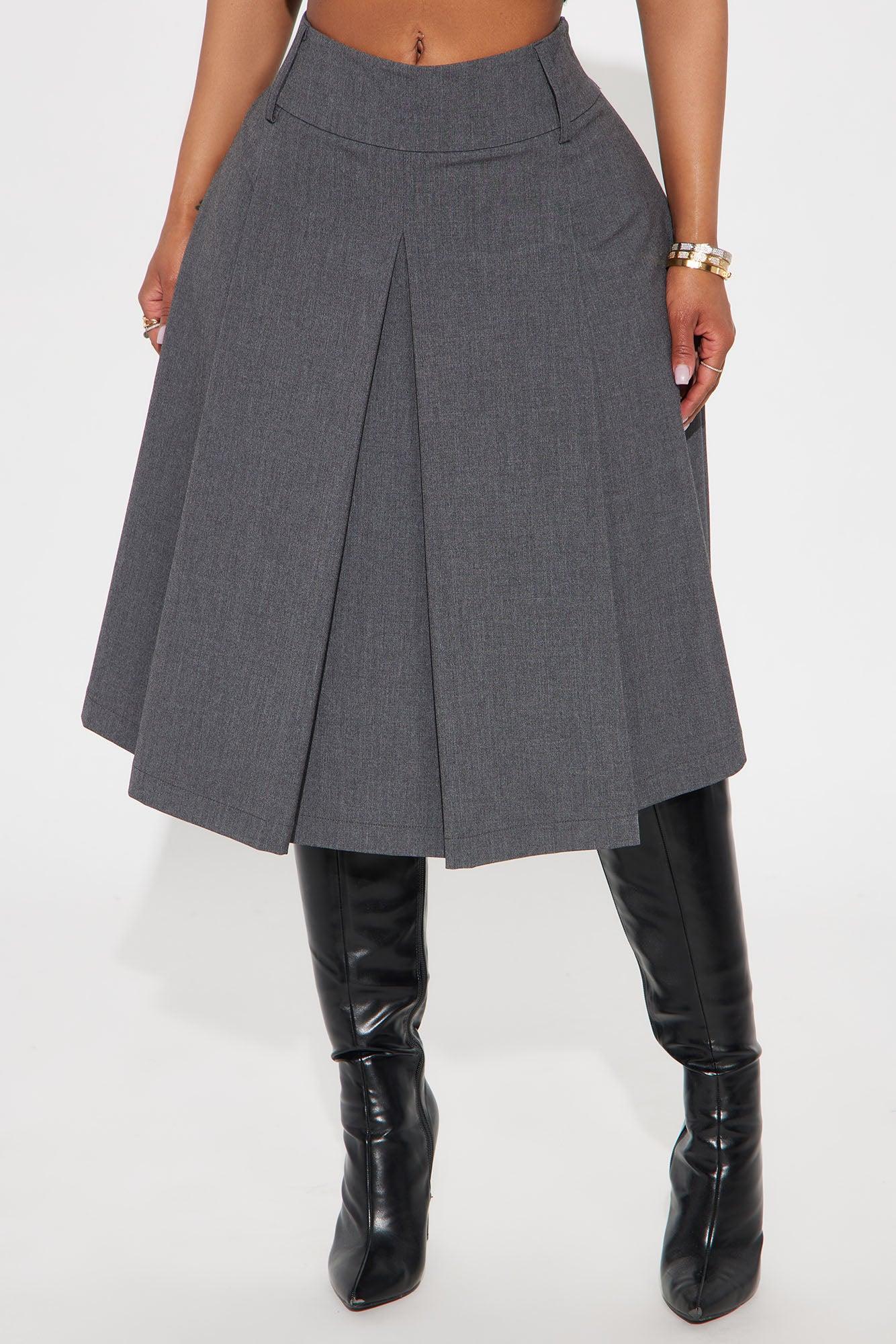 Bella Pleated Trouser Midi Skirt - Charcoal Product Image