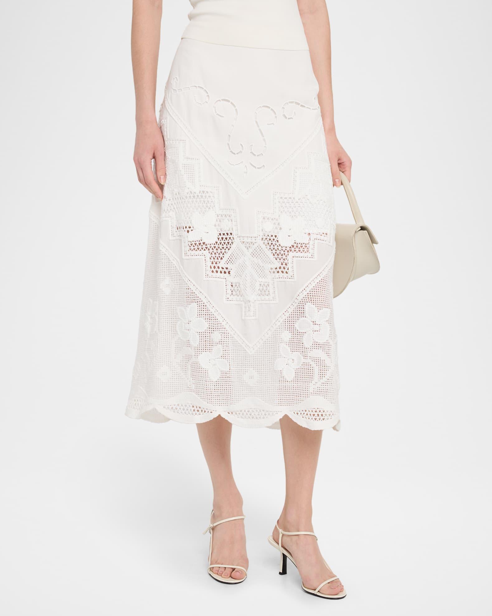 Lorelei Lace-Inset Linen Midi Skirt Product Image