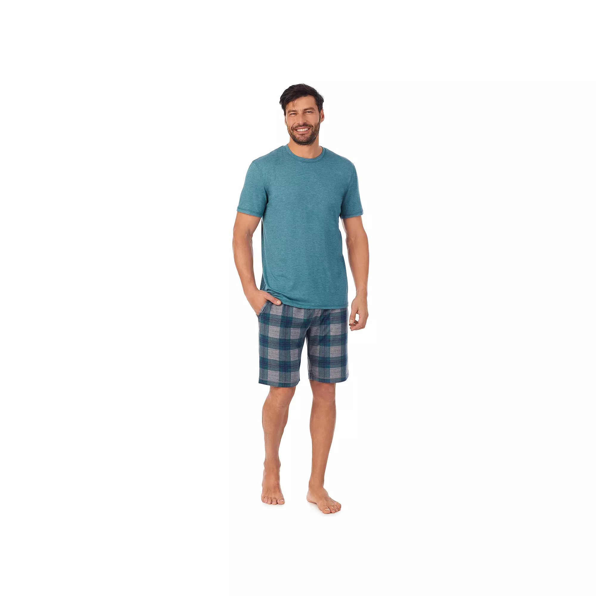 Men's Cuddl Duds® Crewneck Short Sleeve Pajama Top & Pajama Shorts Set, Size: Large, Green Plaid Product Image