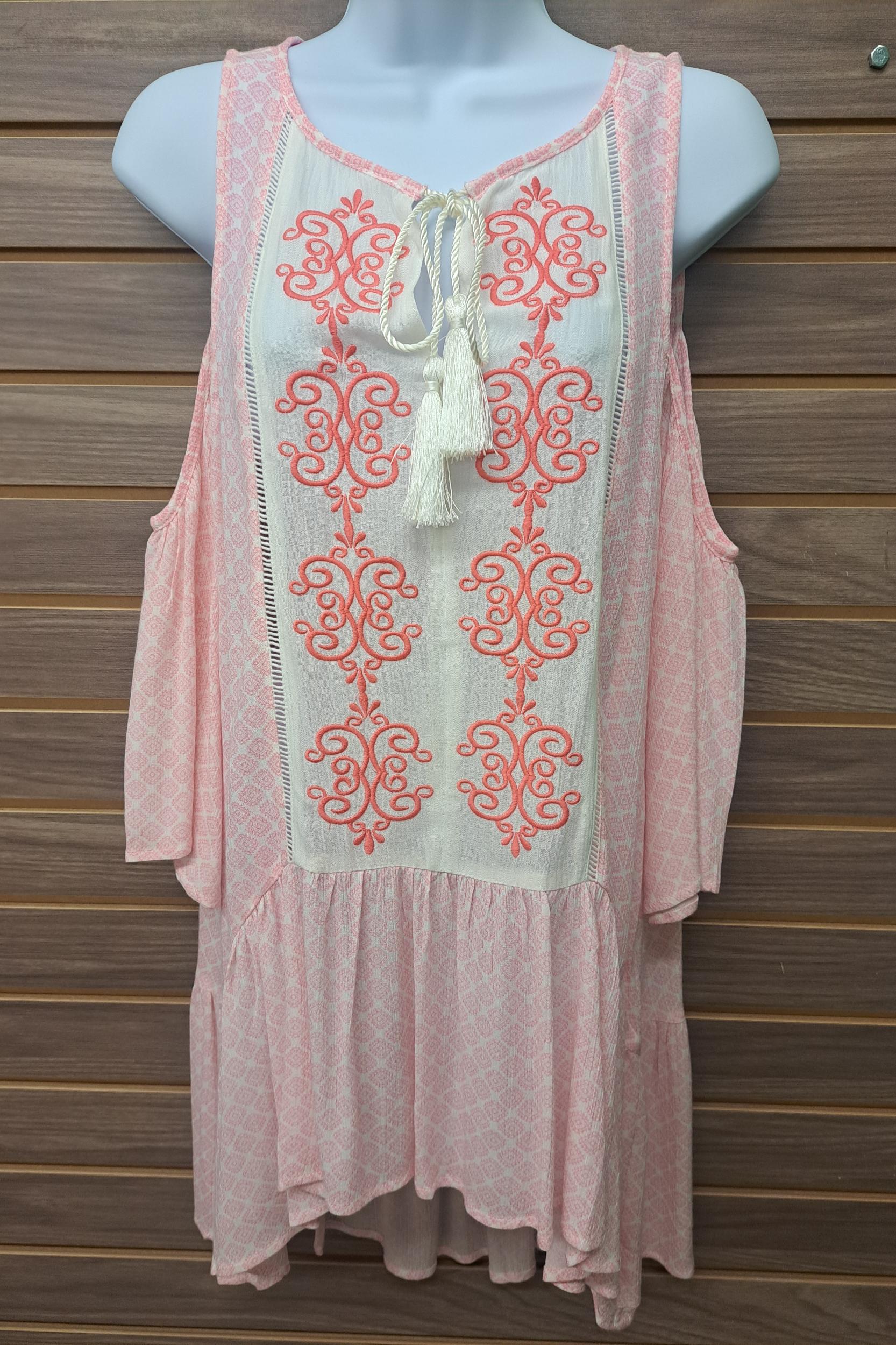 Cold shoulder Pink embroideRed tunic Product Image