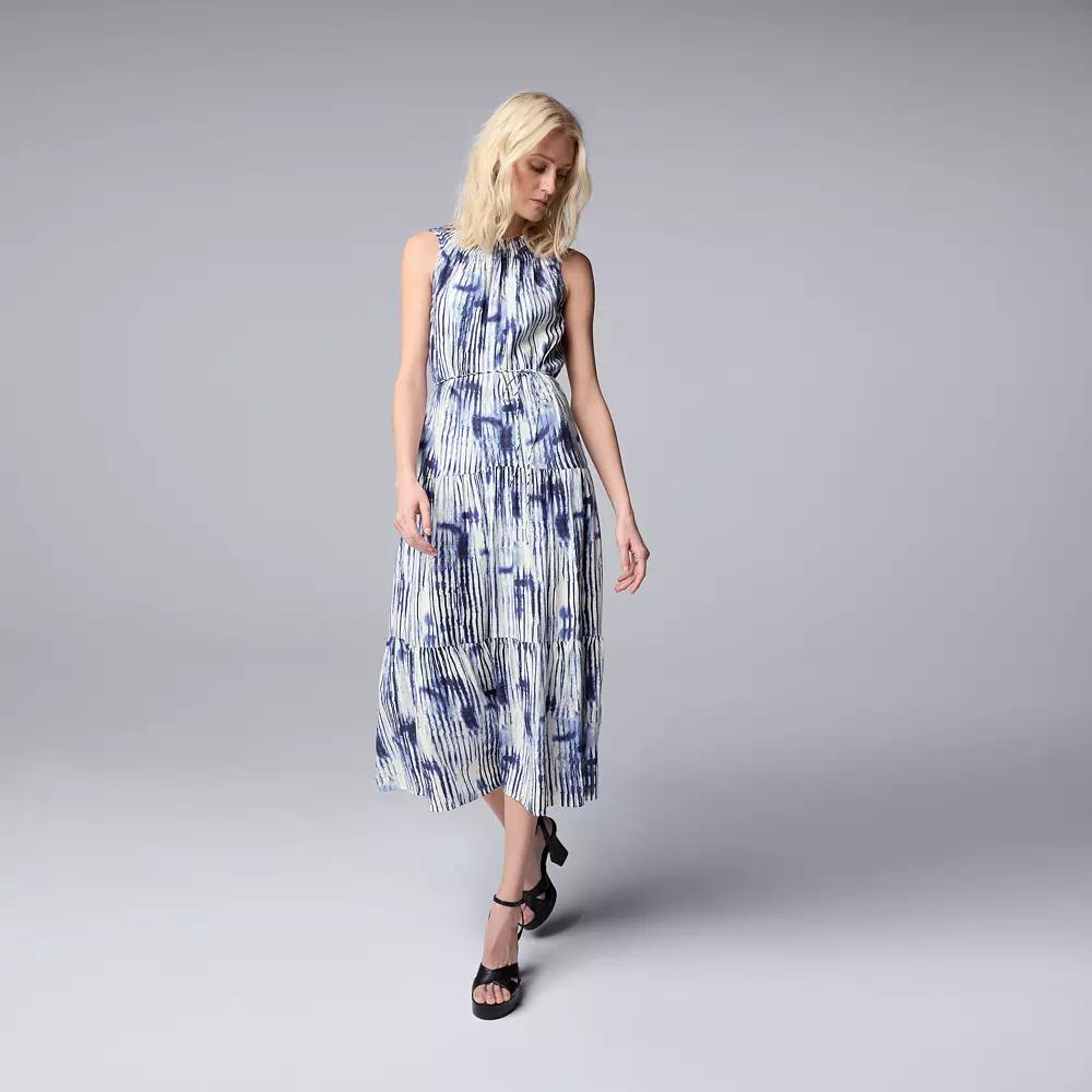 Women's Simply Vera Vera Wang Smocked Maxi Dress, Size: Small, Blue Vertical Dye Product Image