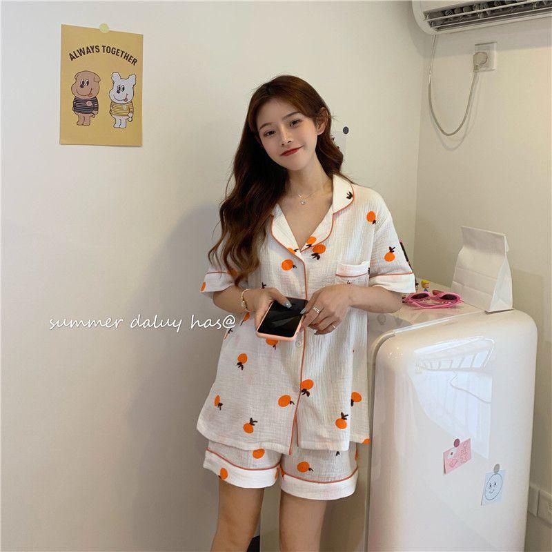 Pajama Set: Printed Short-Sleeve Top + Shorts Product Image