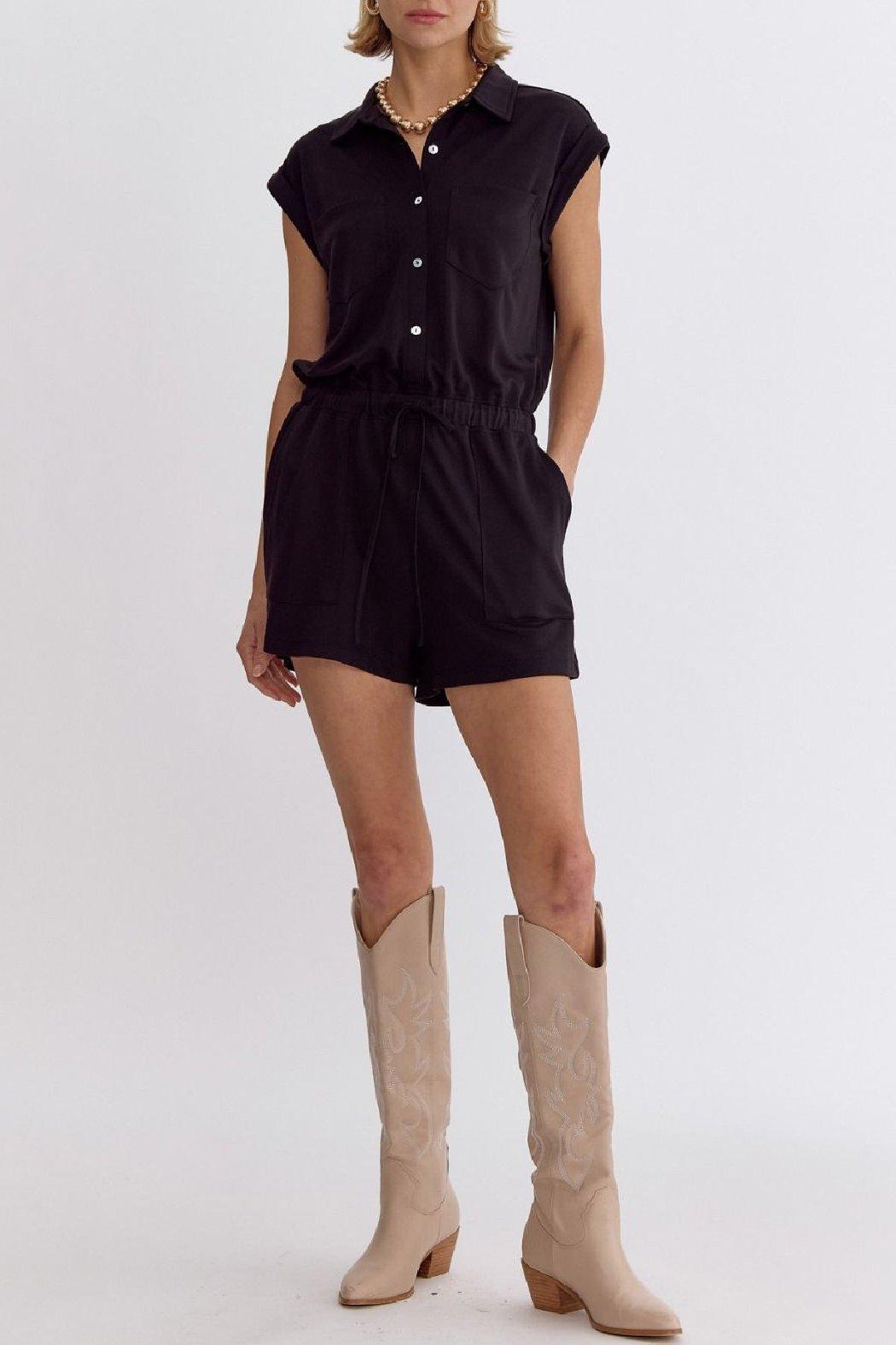 Solid Drawstring Romper Product Image