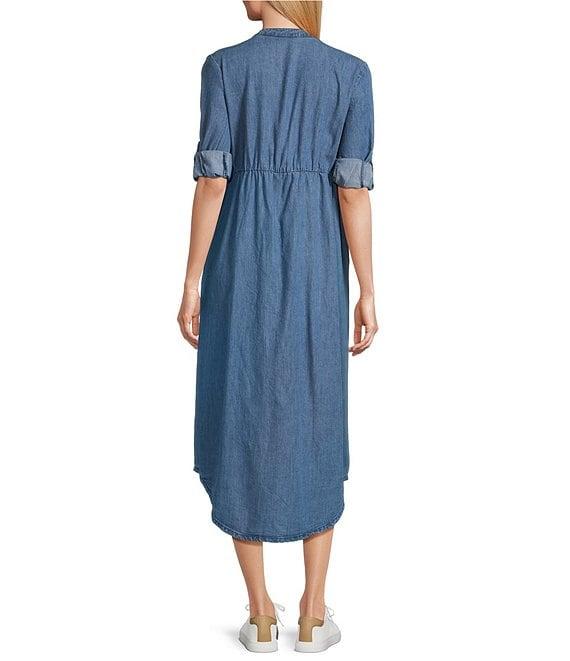 Westbound Petite Size 3/4 Rolled Sleeve Y-Neck Button-Front Maxi Shirt Dress Product Image