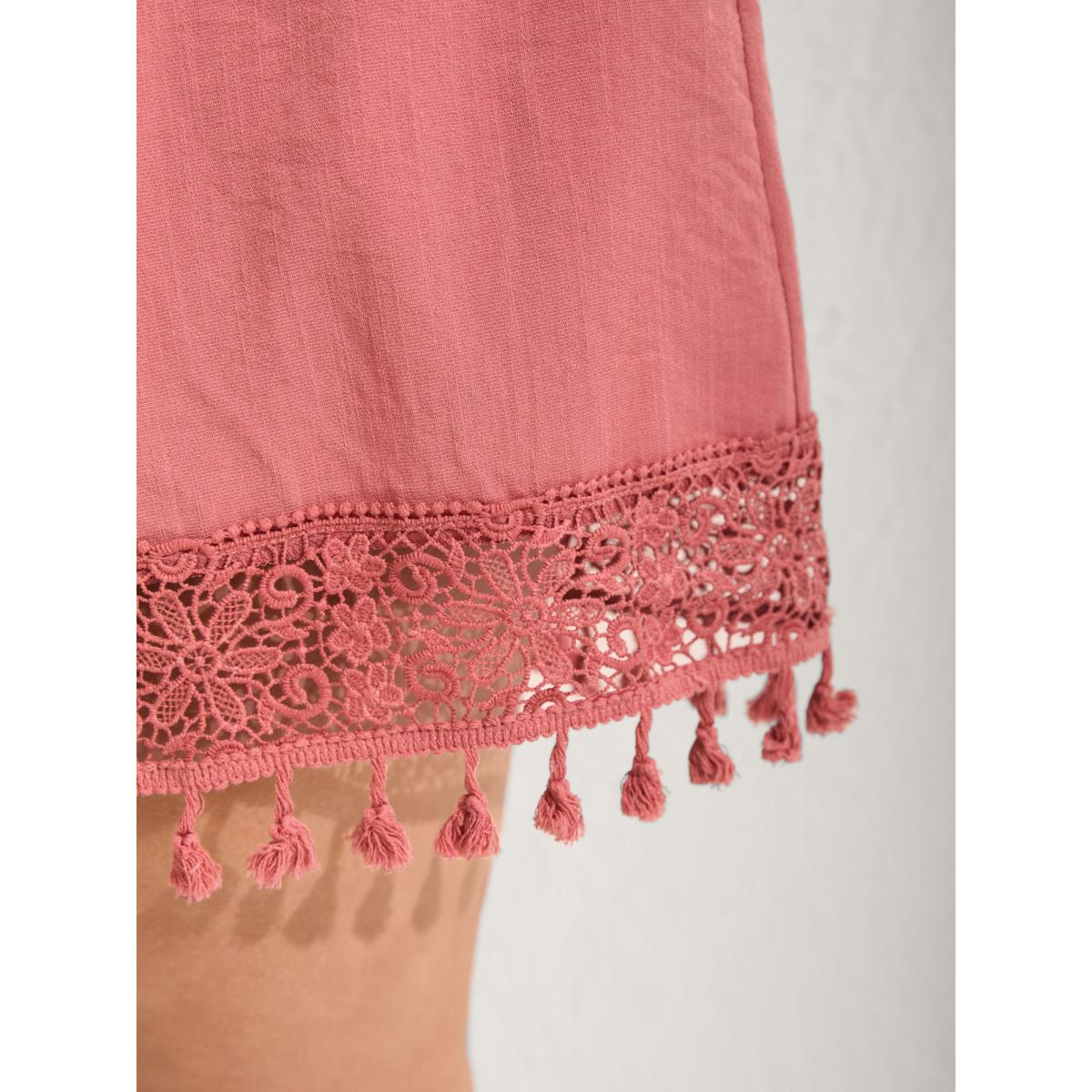 Plus Size Lace Cut-Out Hem Ruffled Shorts Women Watermelon Beach Tassels Wide Leg Vacation Shorts BloomChic 28/5X Product Image