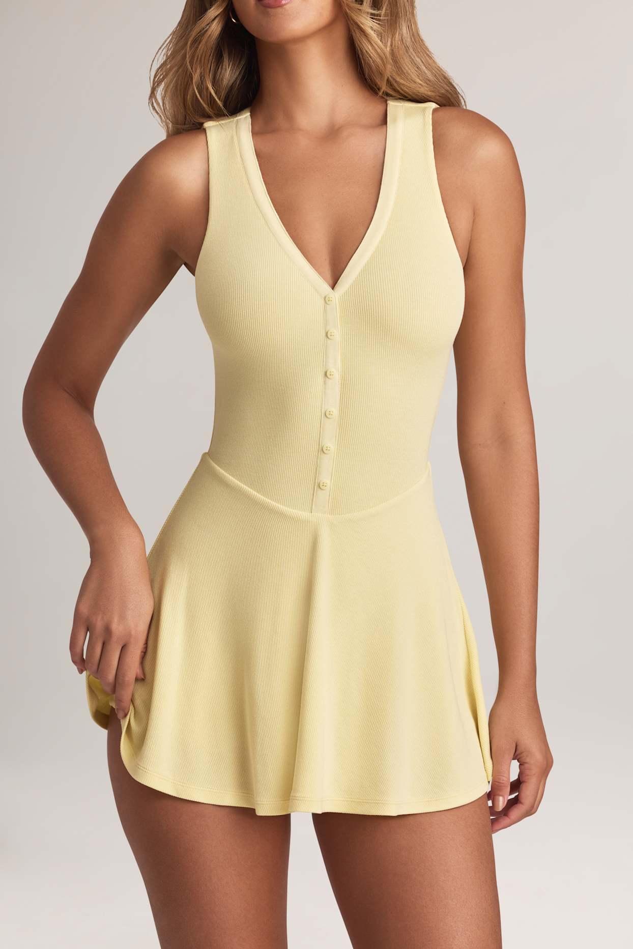 Modal Button-Detail A-Line Mini Dress in Lemon Sherbet Product Image