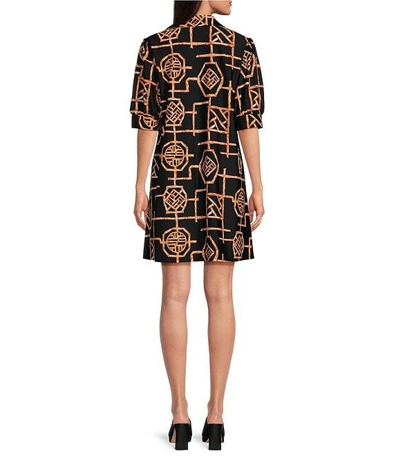 Jude Connally Emerson Bamboo Lattice Print Jude Cloth Knit Point Collar Puffed Sleeve Shift Dress Product Image