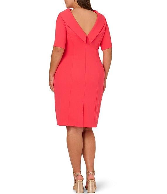 Adrianna Papell Plus Size V-Back Foldover Collar Short Sleeve Sheath Dress Product Image