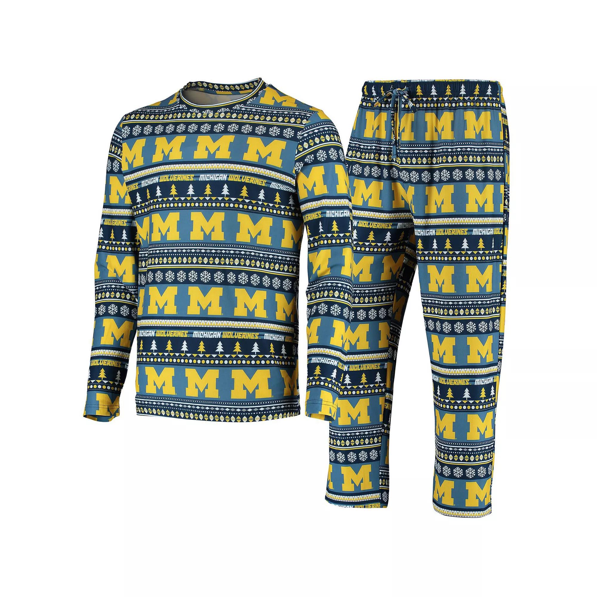 Men's Concepts Sport Navy Michigan Wolverines Ugly Sweater Knit Long Sleeve Top and Pant Set, Size: 2XL, Blue Product Image