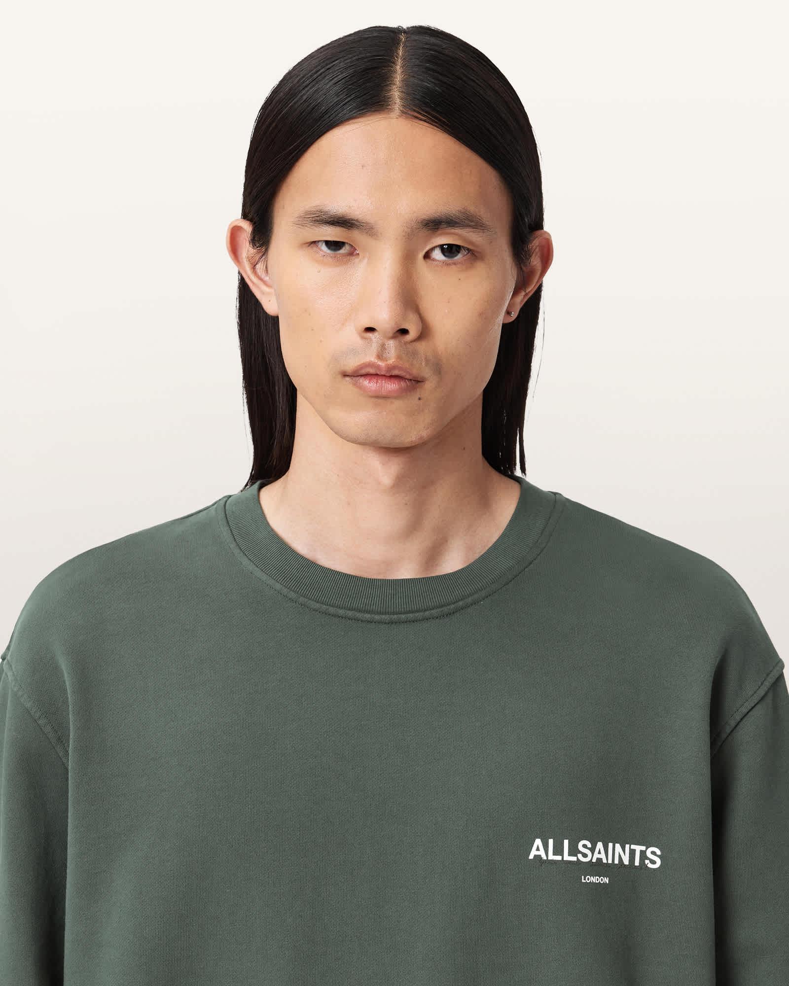 Halcyon Crew Neck Sweatshirt GARNET GREEN | ALLSAINTS US Product Image