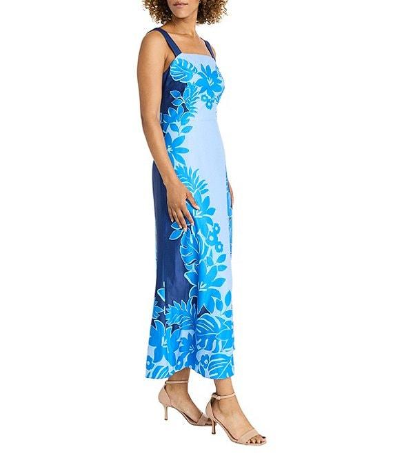 Maggy London Square Neck Tropical Scarf Print Maxi Dress Product Image