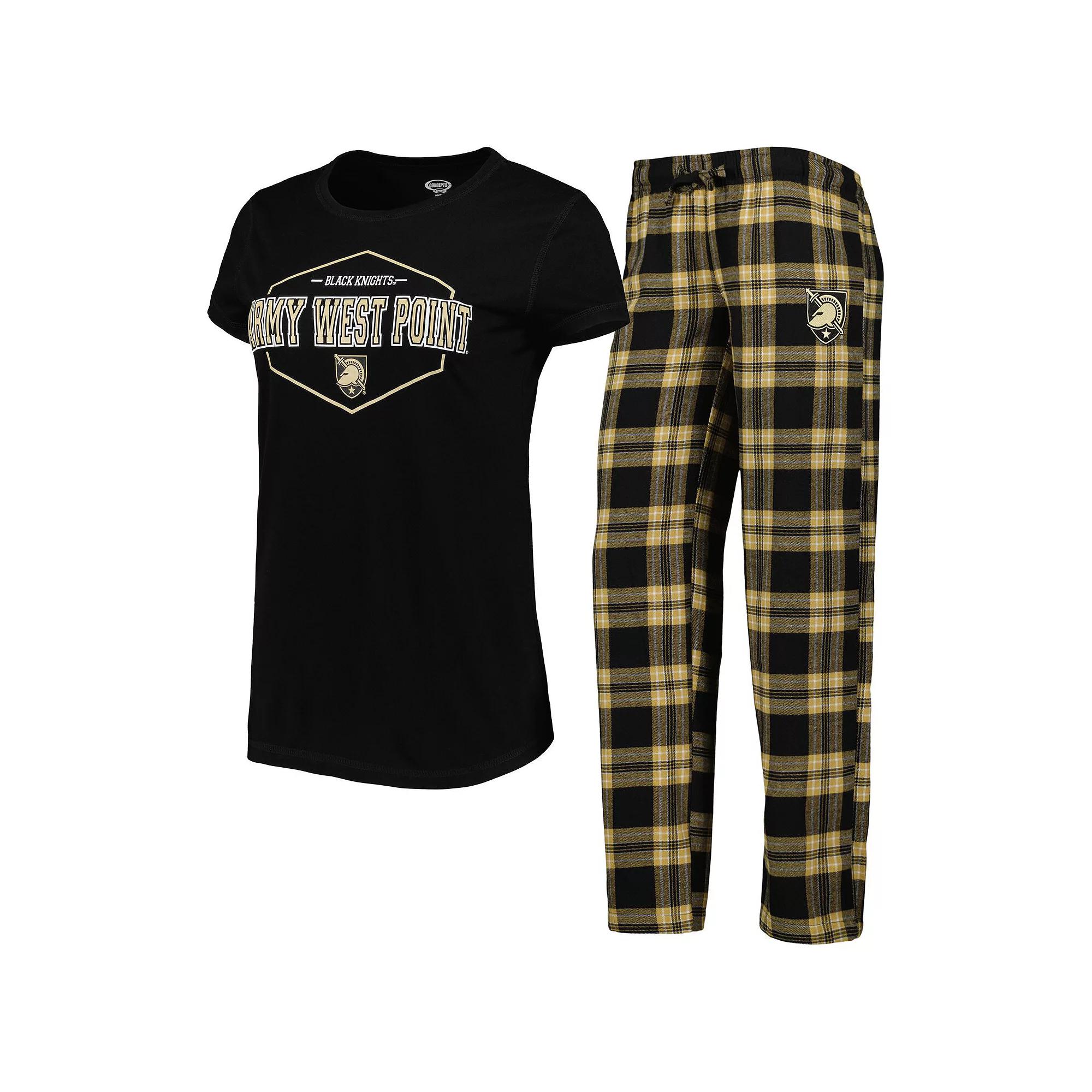 Women's Concepts Sport Black/Gold Army Black Knights Badge T-Shirt & Flannel Pants Sleep Set, Size: 2XL, Nc2 Black Product Image