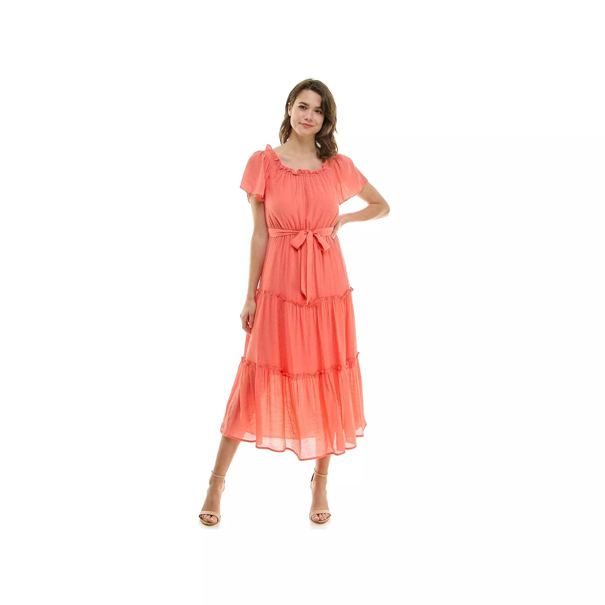 Women's Luxology Short Sleeve Belted Maxi Dress,  Product Image
