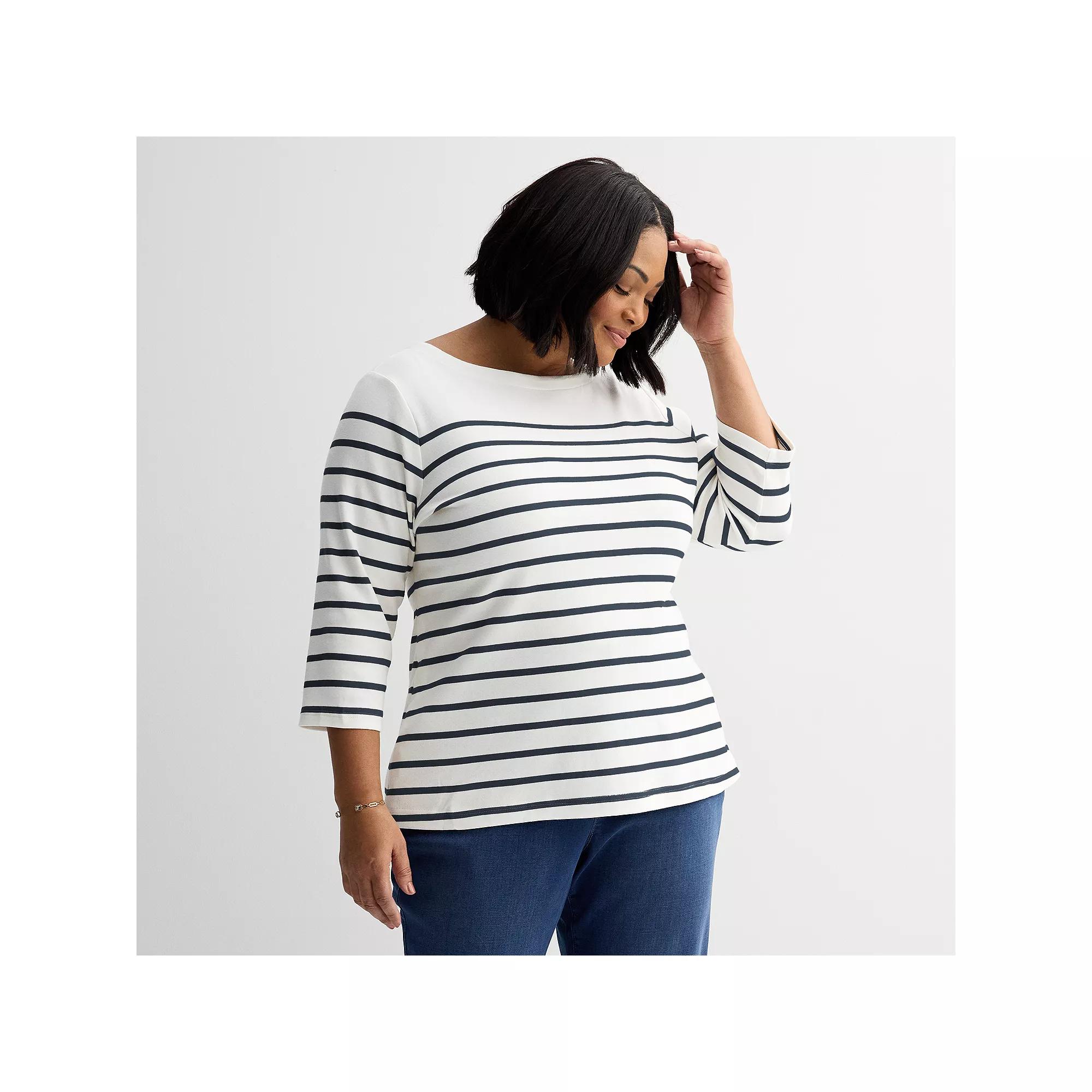 Plus Size Croft & Barrow® Boatneck Top, Women's, Size: 3XL, Blue Stripe Product Image
