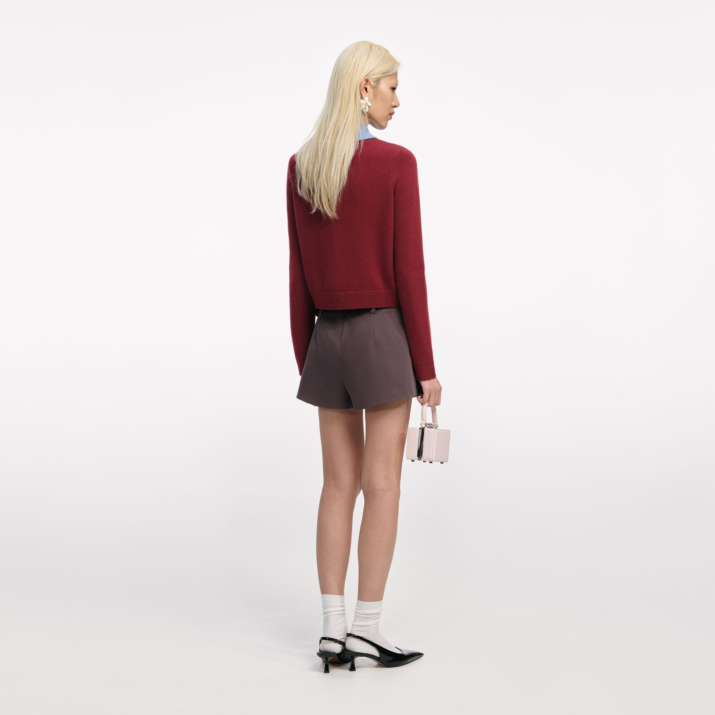 Burgundy Contrast Collar Knit Top Product Image