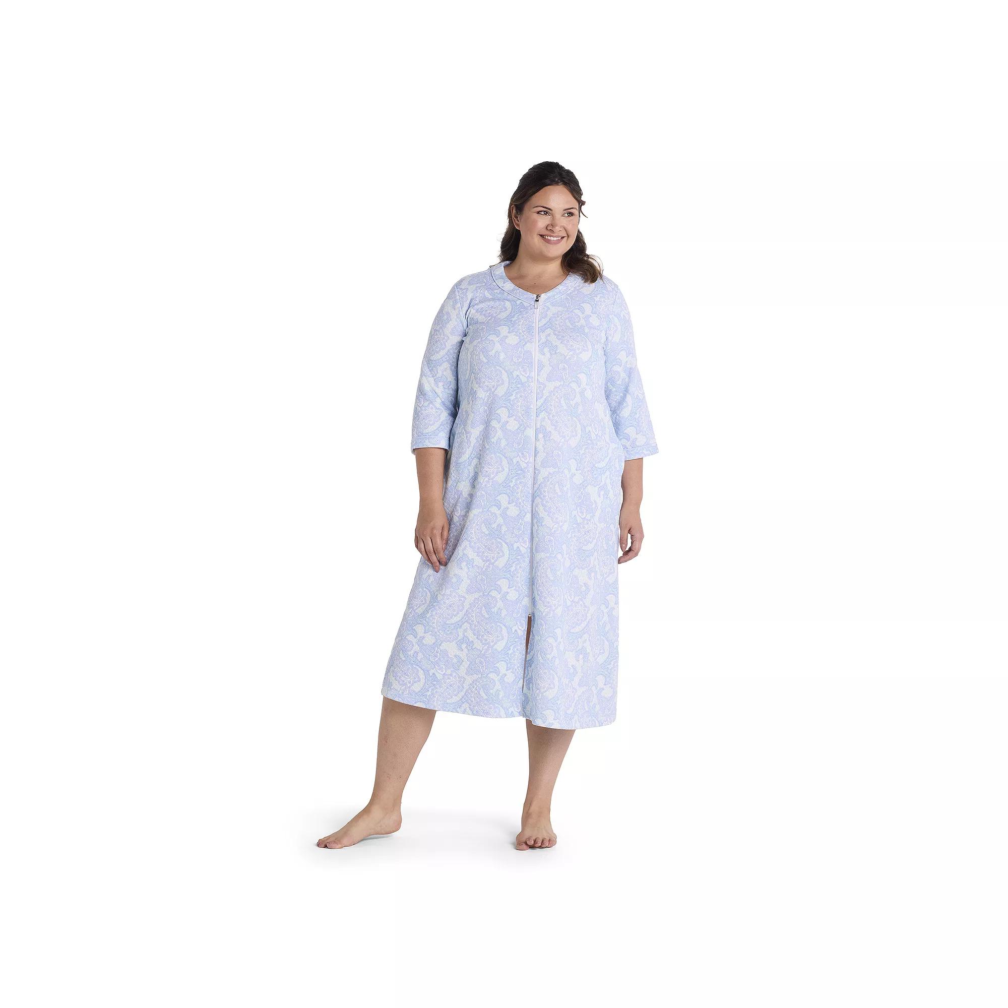 Plus Size Miss Elaine Essentials Quilt-In-Knit Long Robe, Women's, Size: 2XL, Blue Paisley Product Image