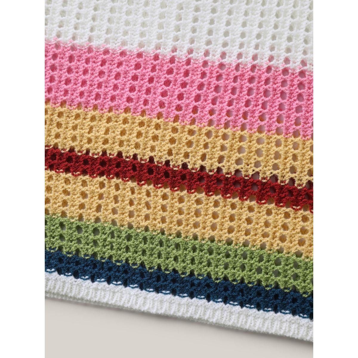 Plus Size Striped Hem Cut-Out Slit Swim Cover-Up Women's Swimwear Ivory Beach Loose Texture Curve Swim Cover Ups BloomChic 30/6X Product Image