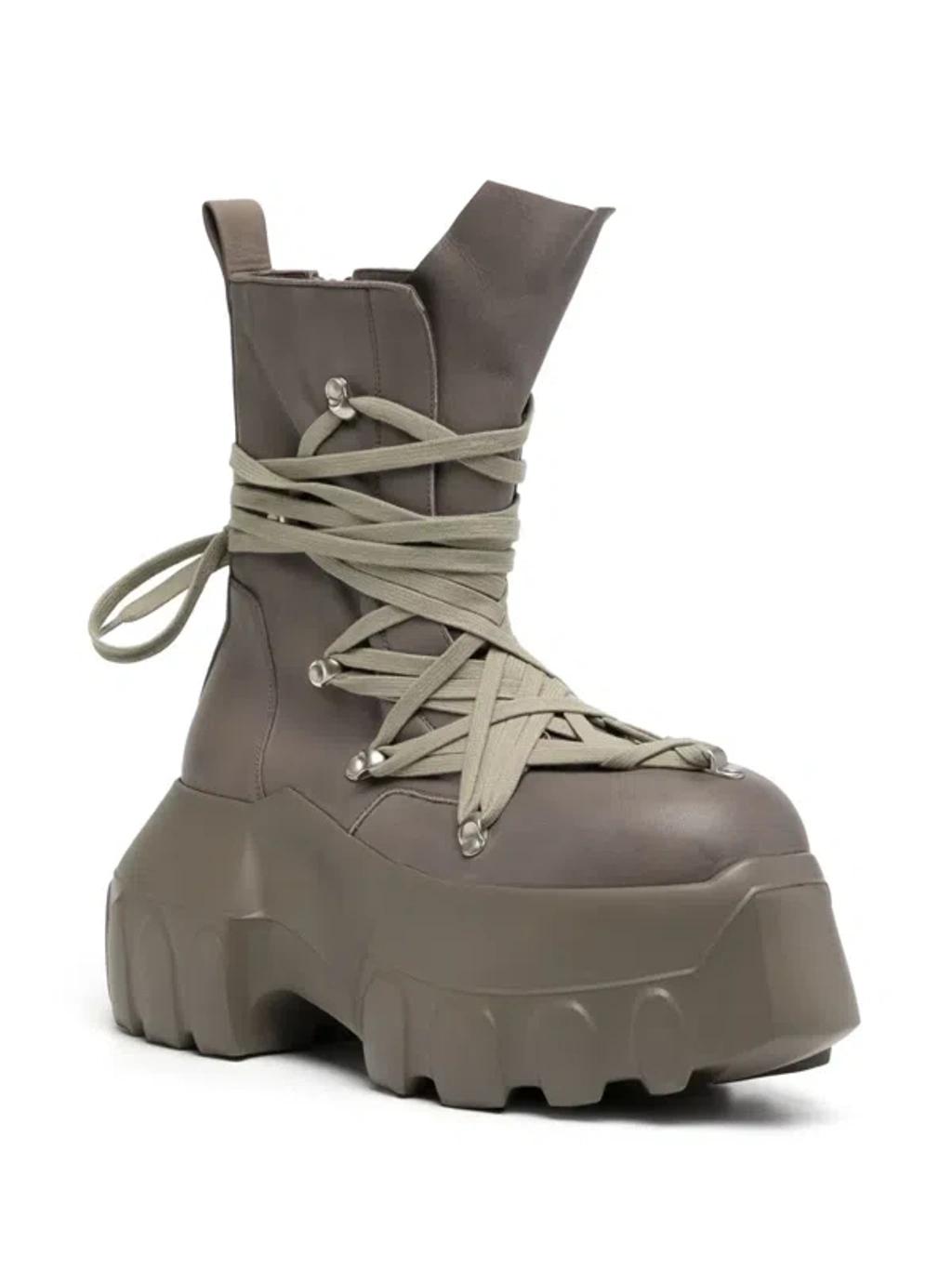 RICK OWENS Calfskin Megalace Mega Tractor Lace-up Boots In Gray Product Image