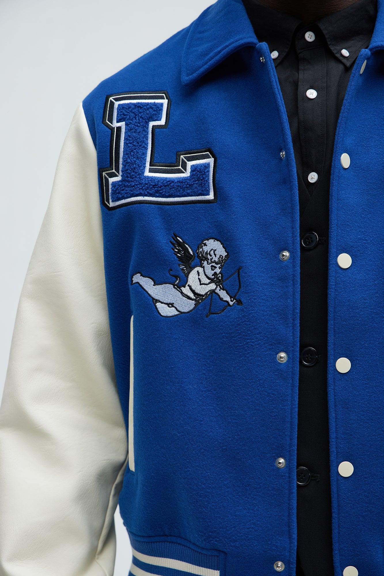 LA Patchwork Varsity Jacket - Royal/combo Product Image