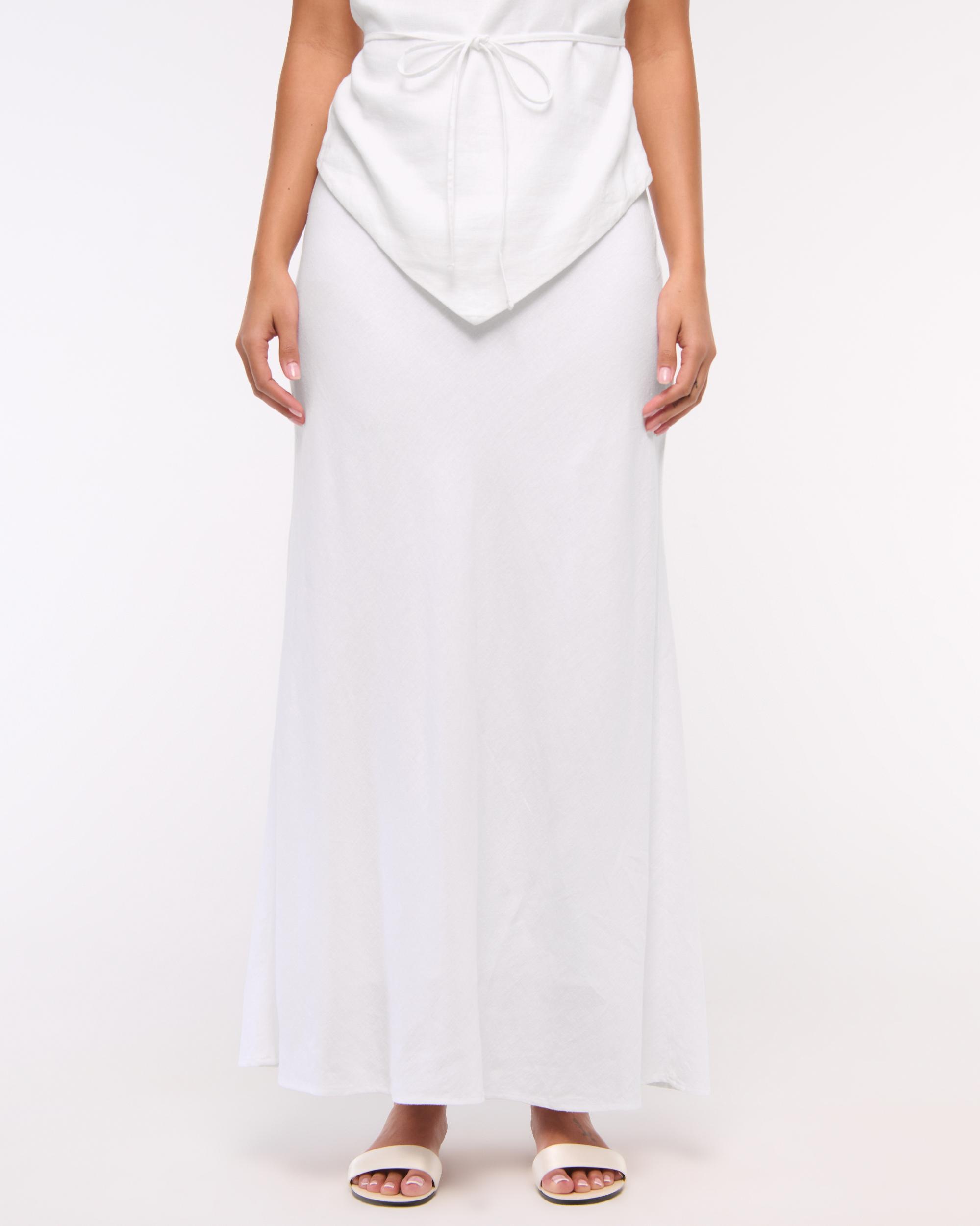 Mid Rise Linen-Blend Maxi Skirt Product Image