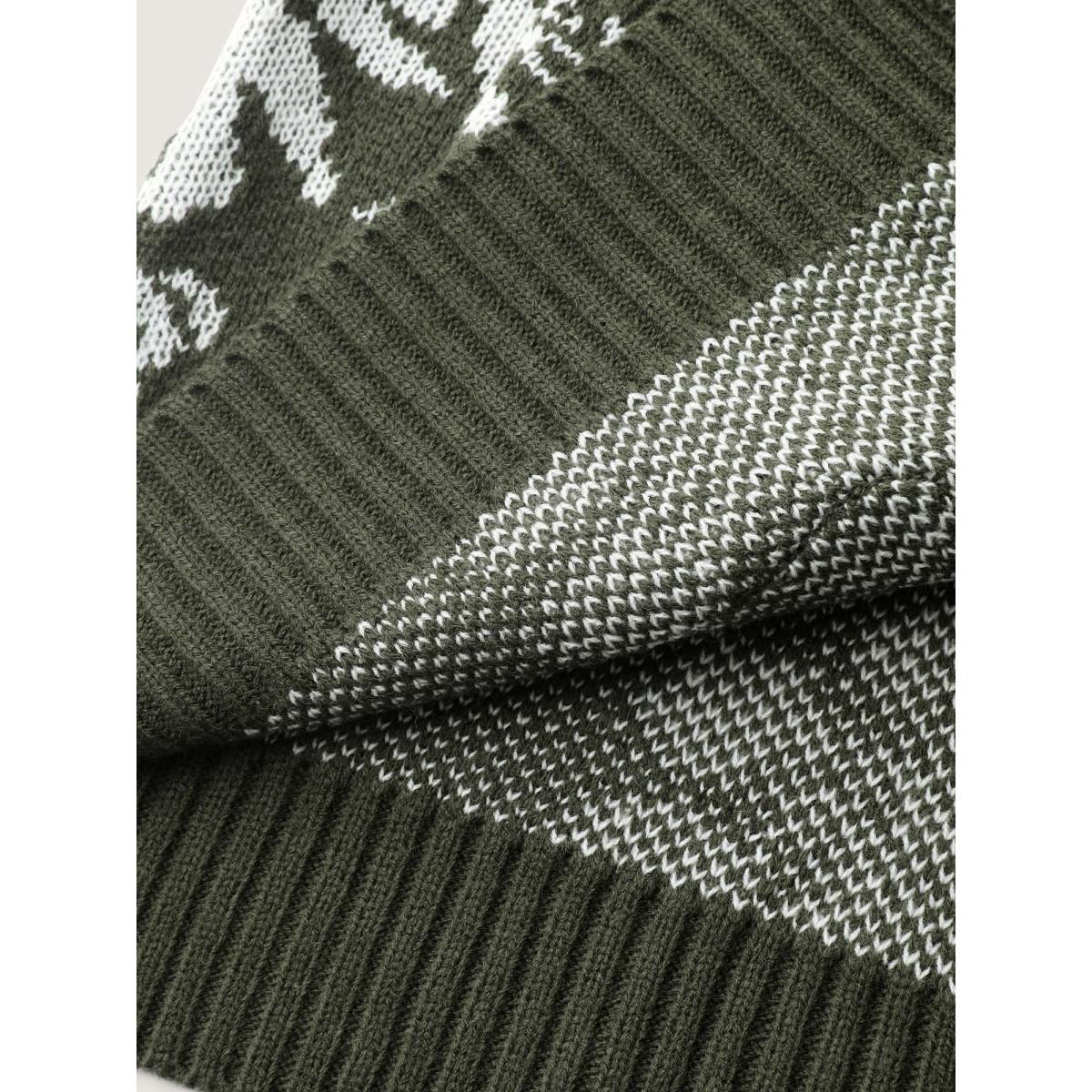 Plus Size Floral Pattern V-Neck Knit Cardigan ArmyGreen Women Leisure Loose Long Sleeve Casual Cardigans BloomChic 18-20/2X Product Image