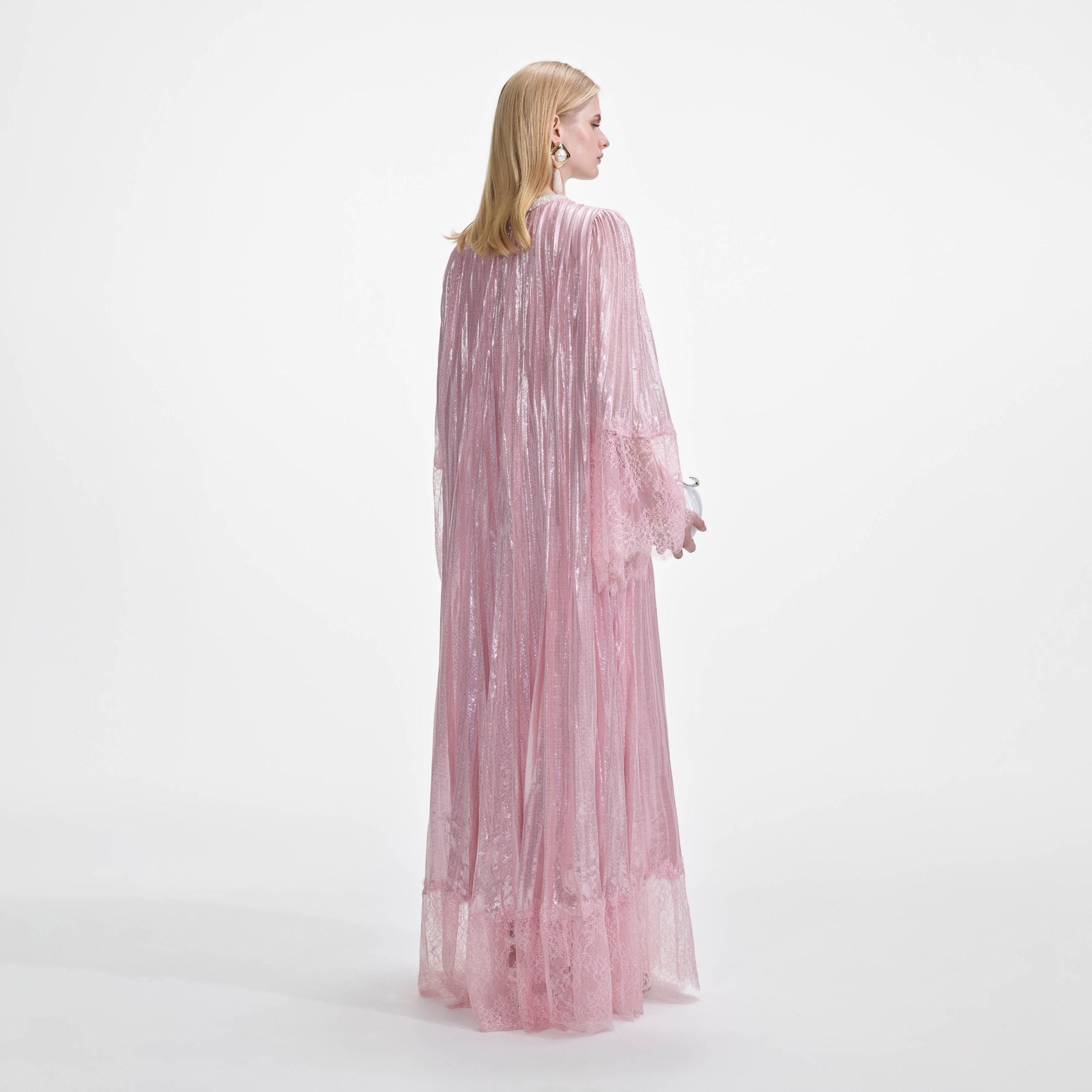 Pink Metallic Pearl Maxi Dress Product Image